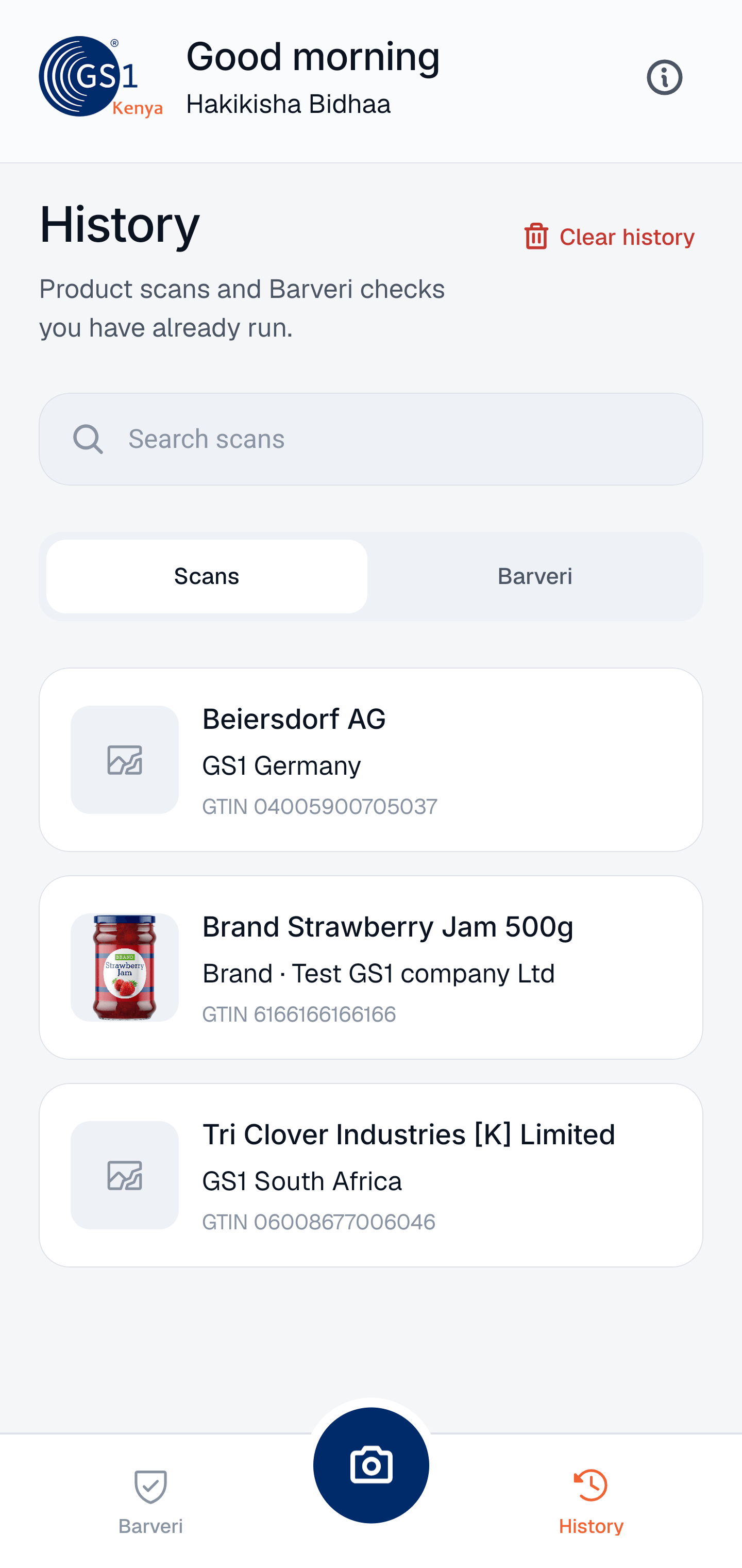 History keeps scans and Barveri checks in separate lists