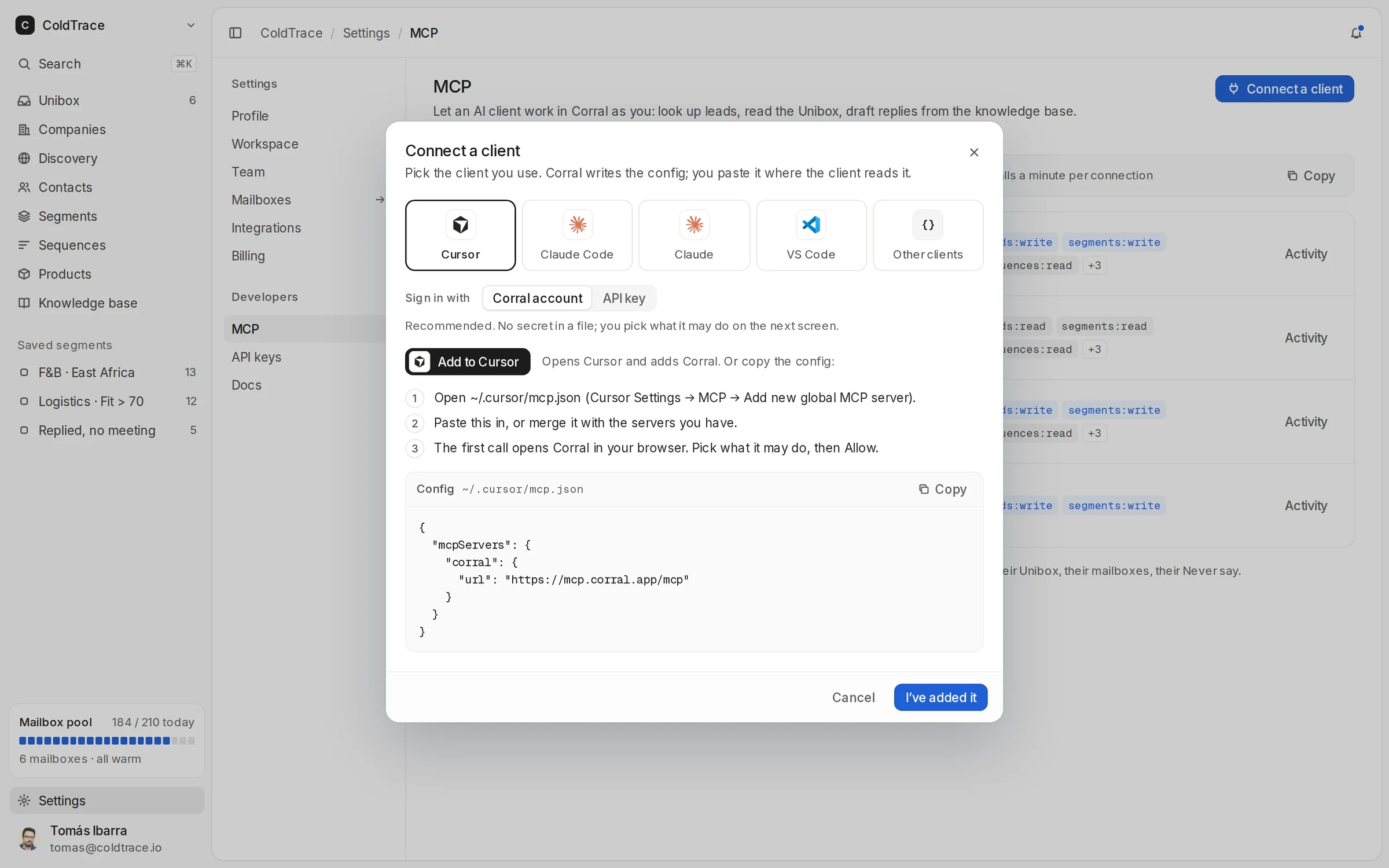 Connecting an MCP client
